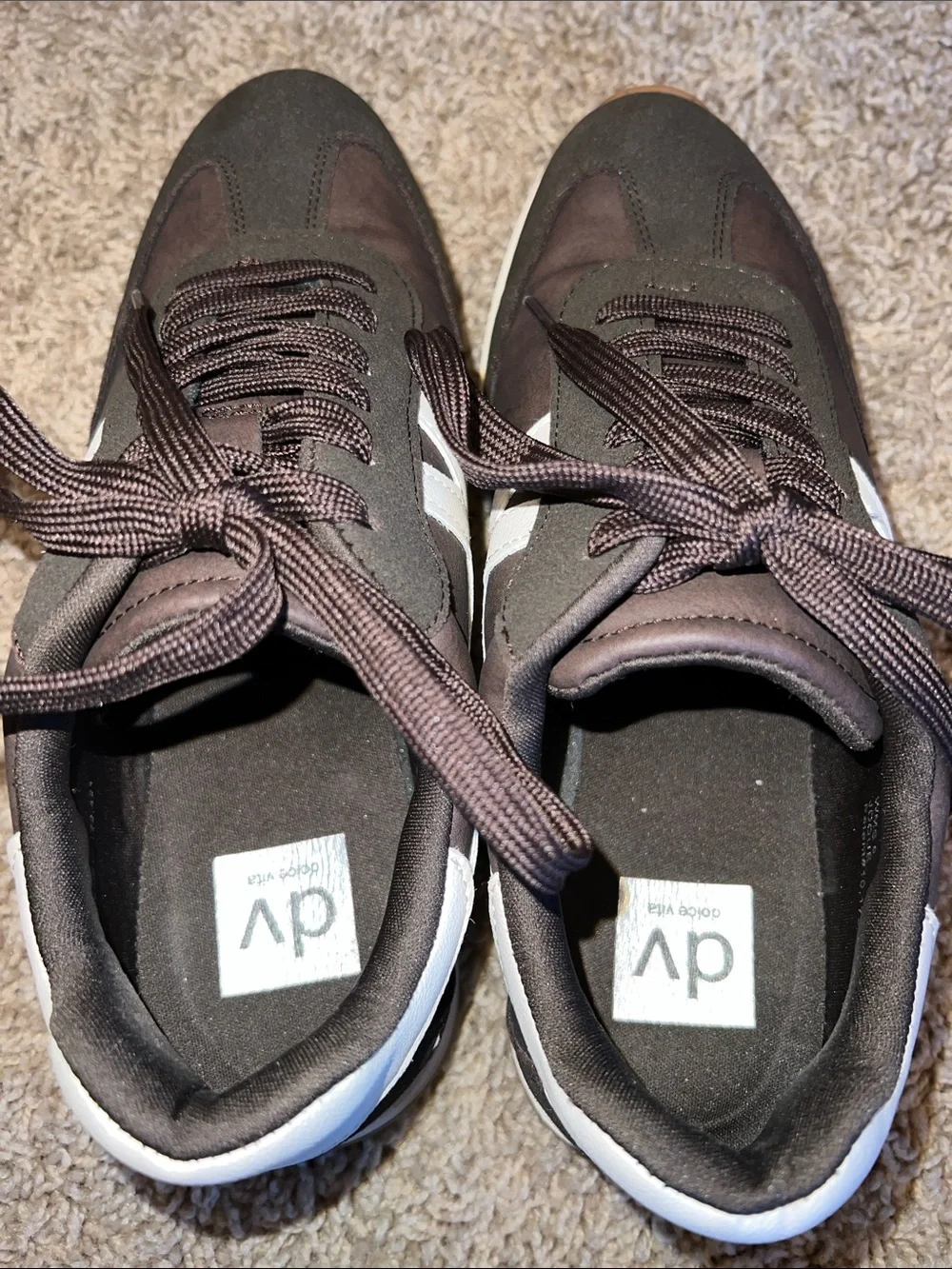 Women's Dolce Vita Brown Lace-Up Casual Sneakers with White Accent